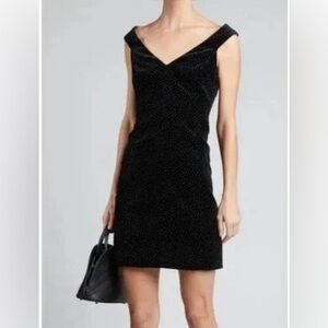 NWTs Theory Paneled Off-The-Shoulder Velvet Dress Black White Dot - Size 6